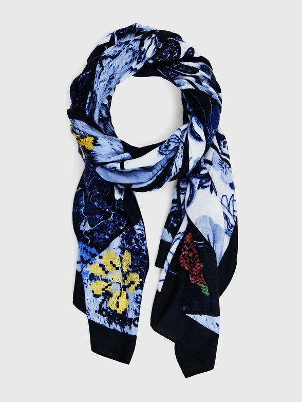Scarf with abstract print and floral accents - 1