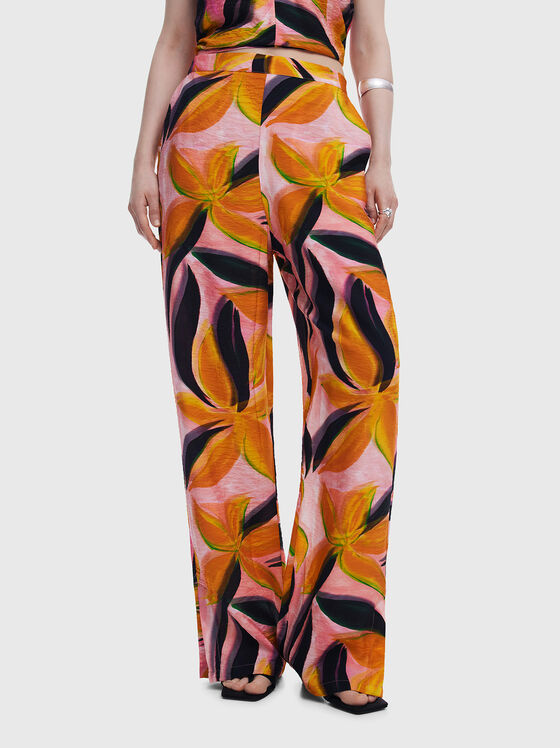 Floral print straight trousers - 1