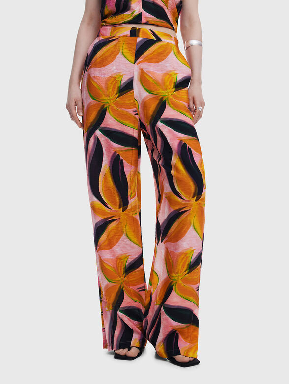 Floral print straight trousers - 1