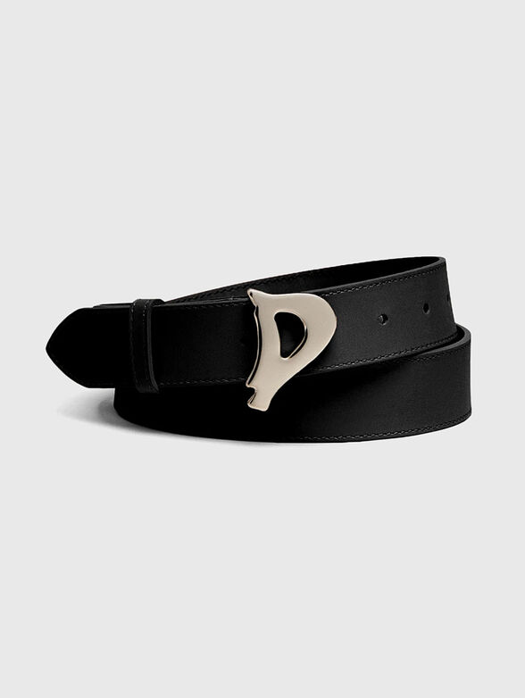 Leather belt with logo buckle - 1