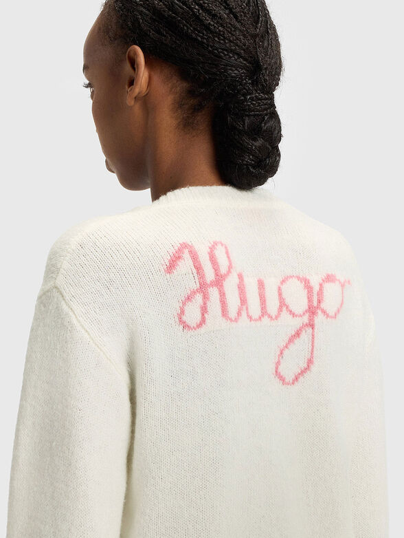 Wool sweater with V-neck and accent back - 4