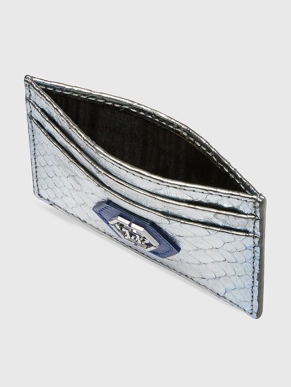 Silver snakeskin card holder with logo - 3