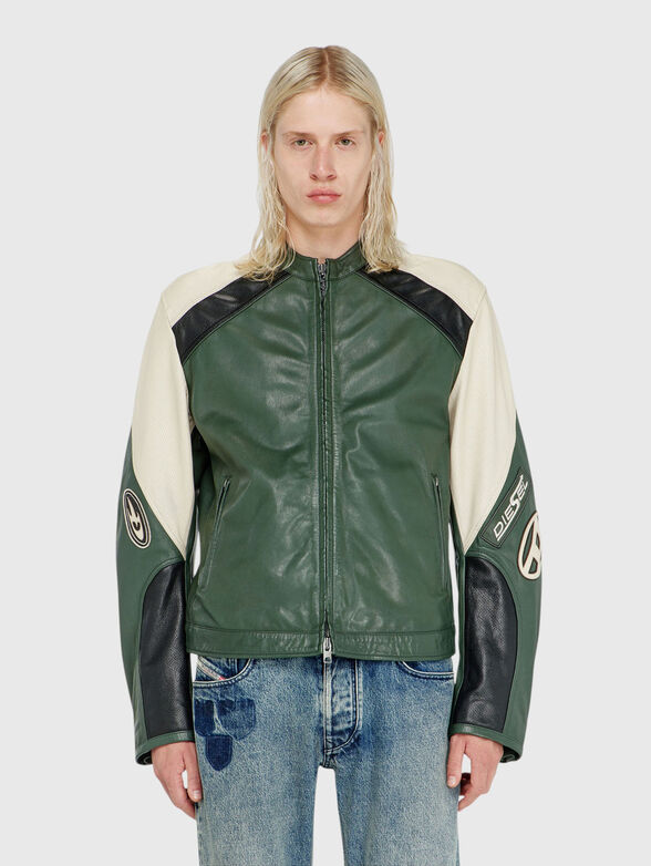 Leather biker jacket with logo detail - 1