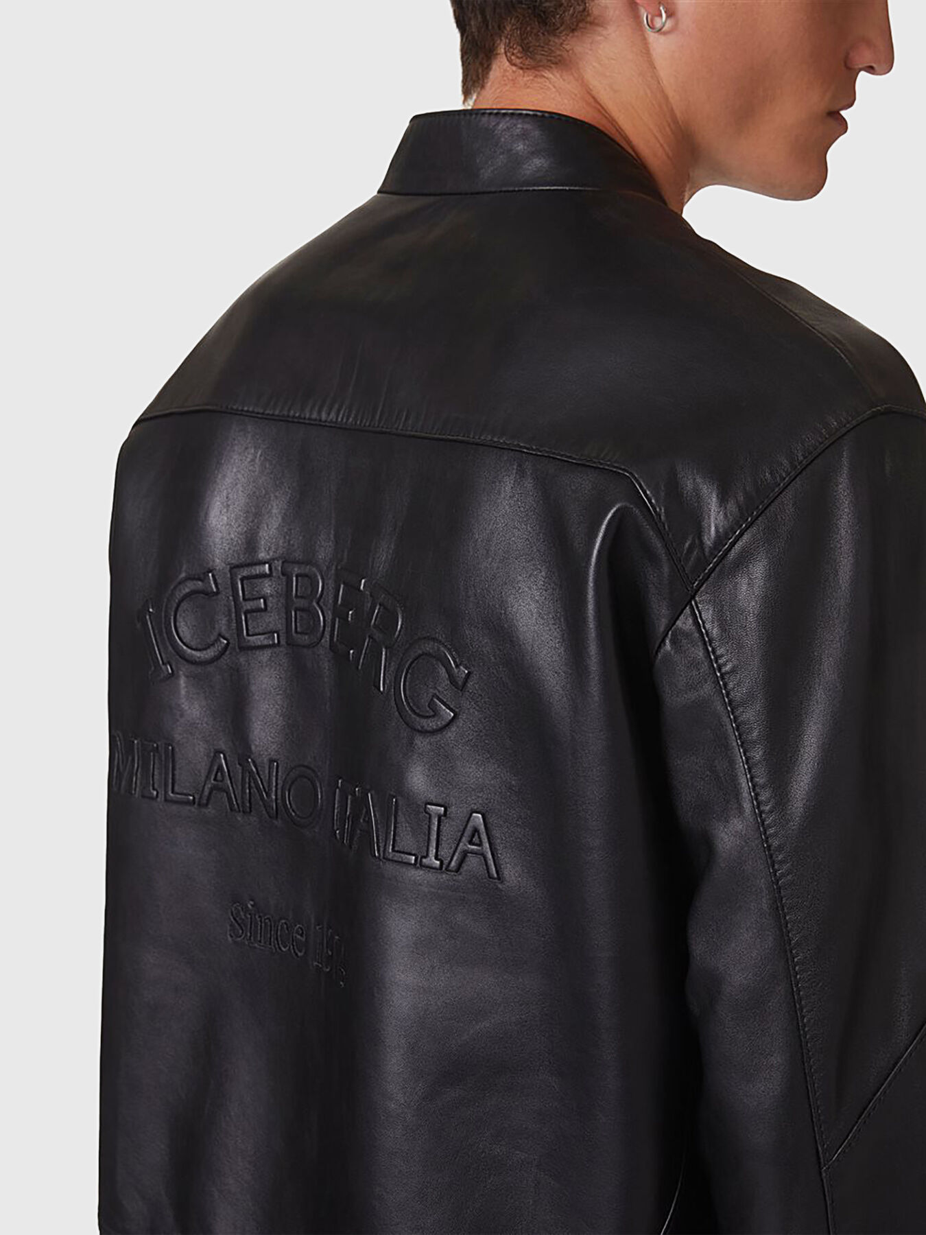 Leather jacket with embossed logo accent brand ICEBERG