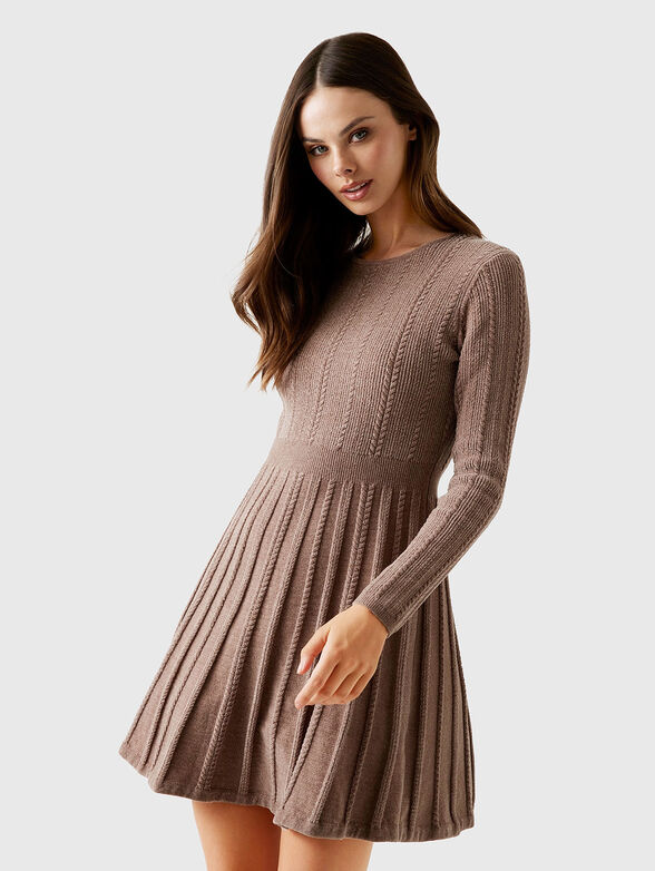 Knitted mini dress with long sleeves - 1
