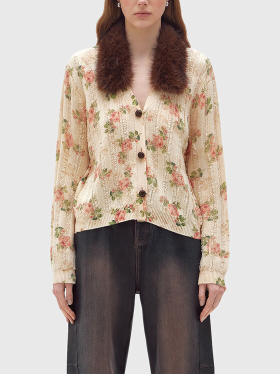 Cardigan with faux fur collar - 1