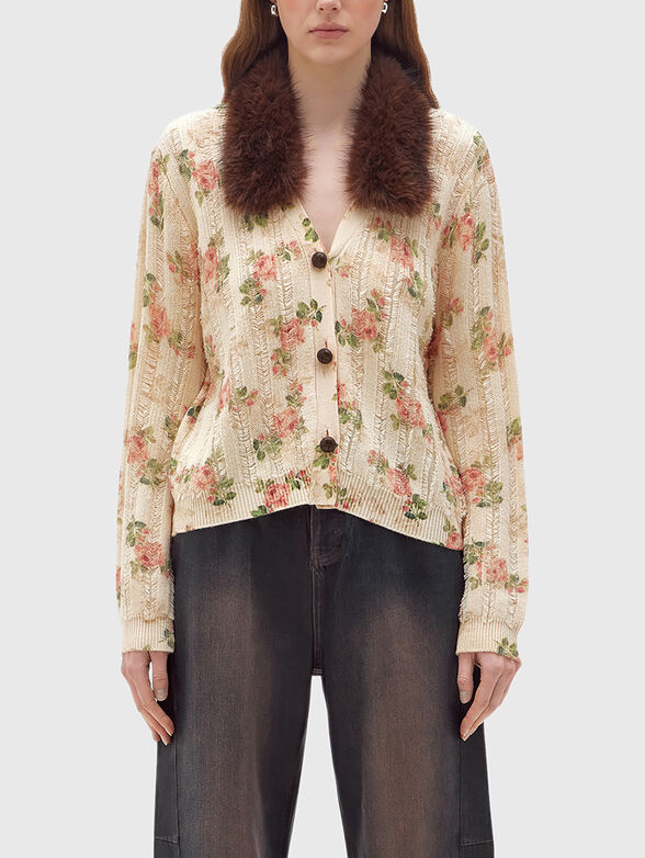 Cardigan with faux fur collar - 1