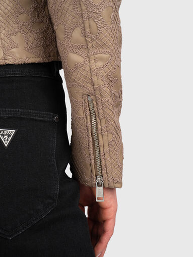 Eco leather jacket with floral embroidery  - 5