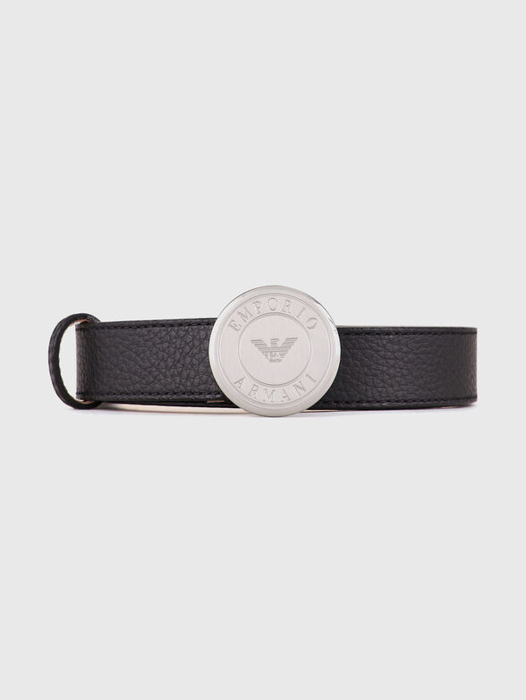 Leather belt with logo buckle - 1