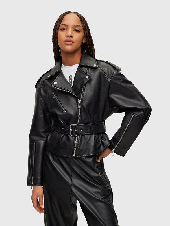 LAYA leather biker jacket with belt - 1
