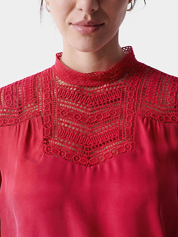 Red blouse with embroidered accents - 6