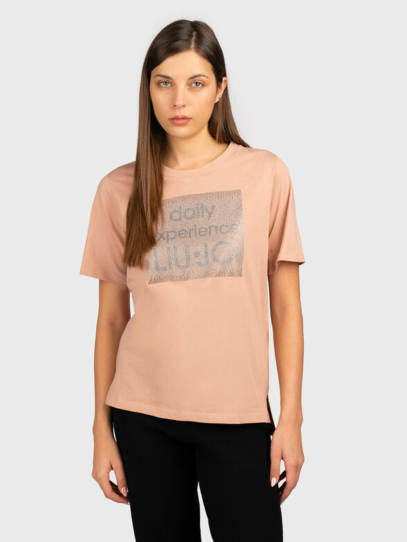 Black t-shirt with the inscription of rhinestones - 1