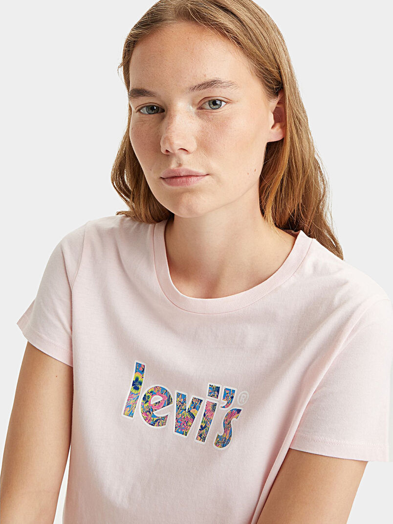 Pink T-shirt with floral logo print - 3