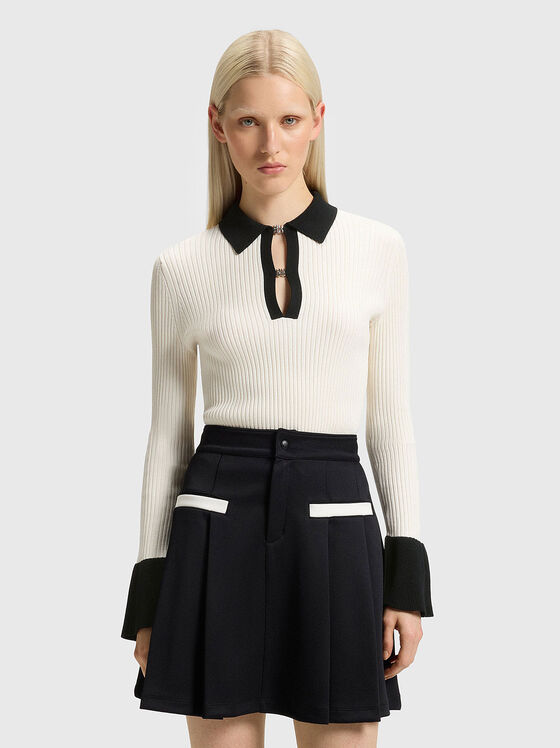 Рипсен пуловер с класическа яка - 1