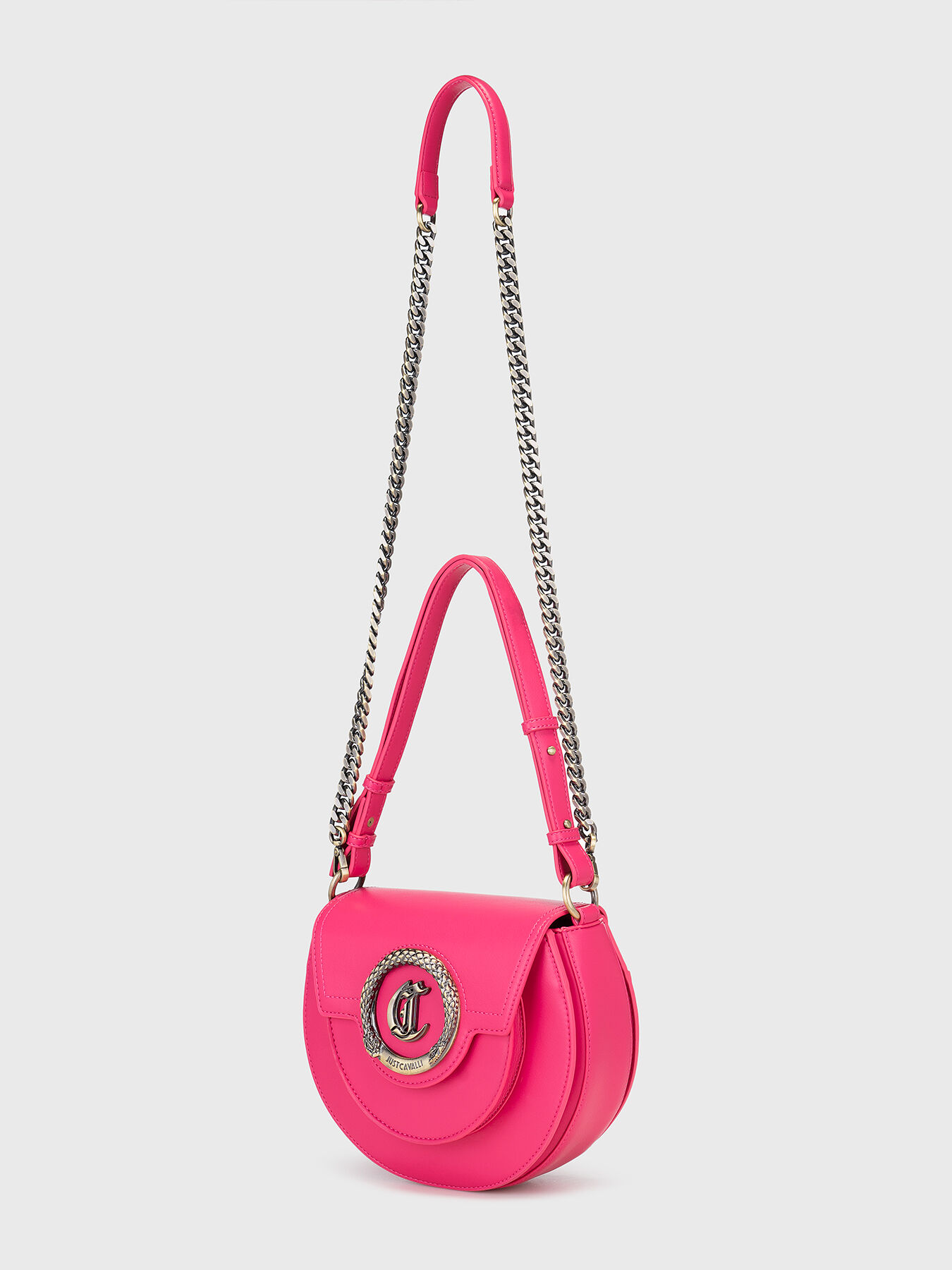 Black crossbody bag with round logo plaque brand Just