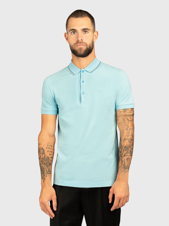 Поло-шърт с лого в син цвят - 1