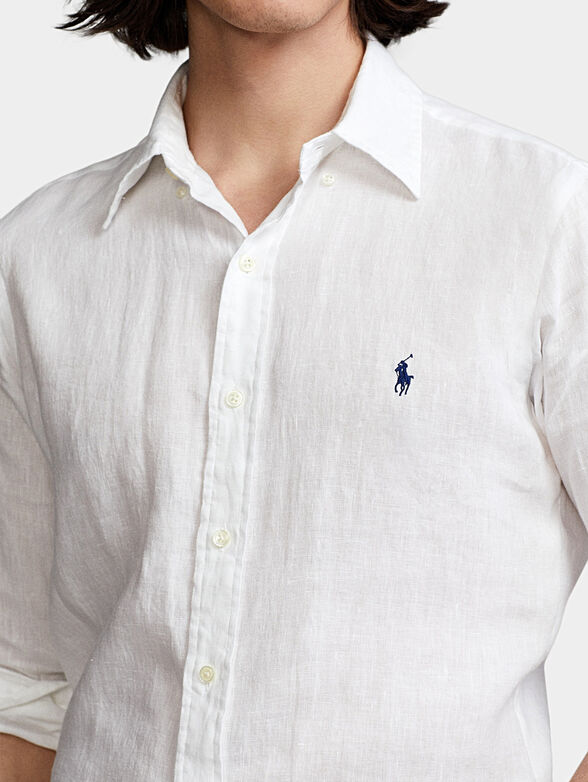 White linen shirt with logo embroidery  - 3