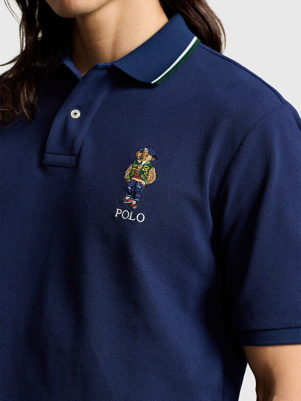Dark blue cotton polo shirt - 4