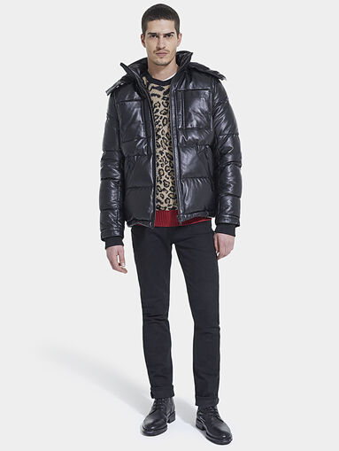 Padded leather jacket with hood - 5