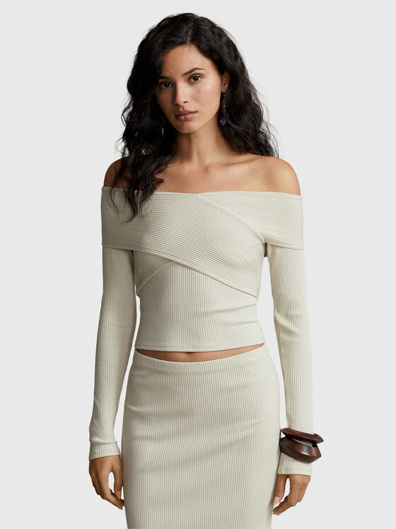 Скъсена блуза от еластичен рипс - 1