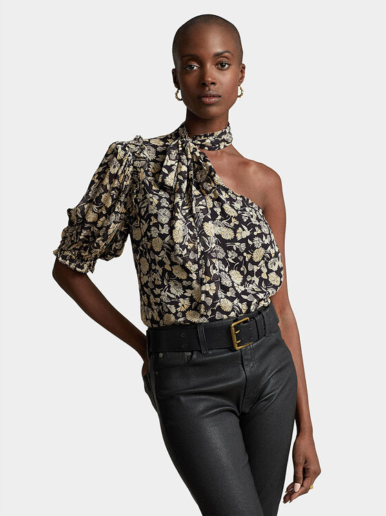 Floral georgette one-shoulder blouse - 1