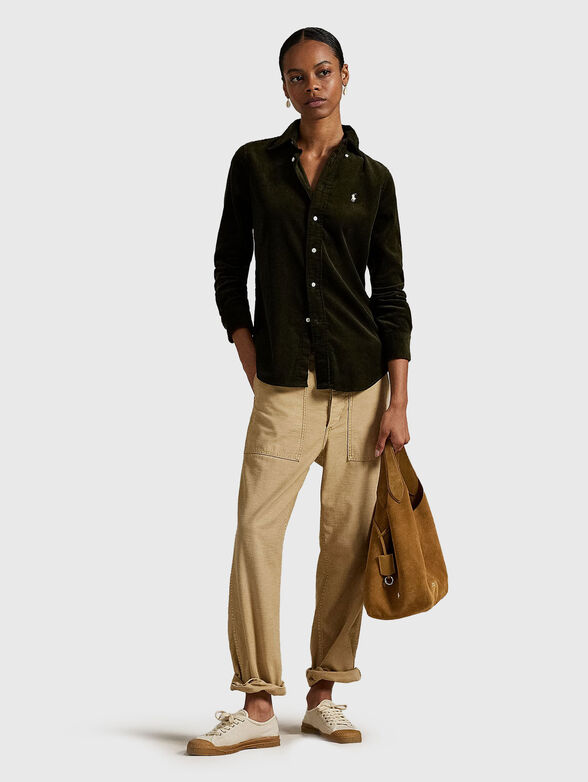 Slim fit corduroy shirt in olive - 2