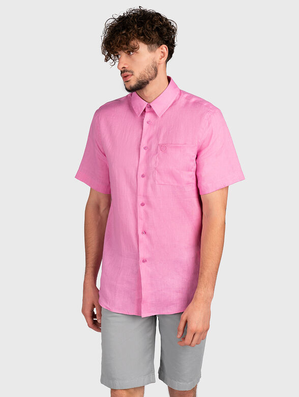 Short sleeve linen shirt in fuxia color - 1