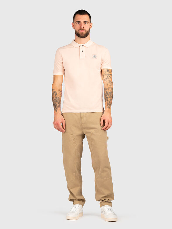 Beige cotton polo shirt with logo patch - 2