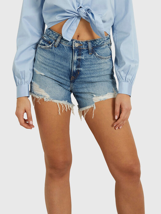Denim shorts with unfinished hem