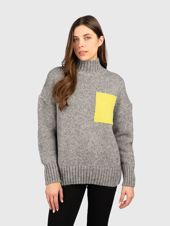 Gray sweater with polo collar - 1