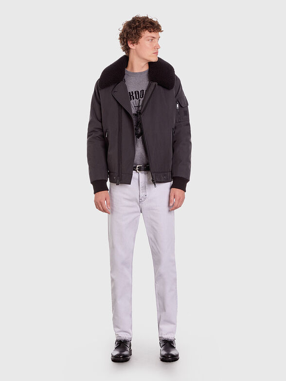 Jacket with faux fur collar in black  - 2