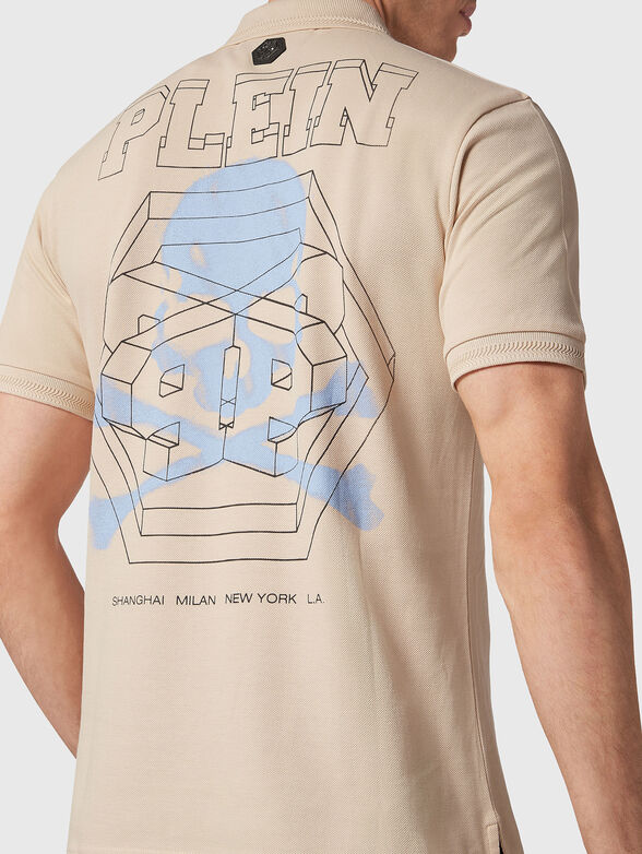 Beige cotton polo shirt with contrasting print - 3