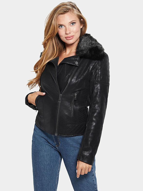 OLIVIA faux black leather biker jacket - 1