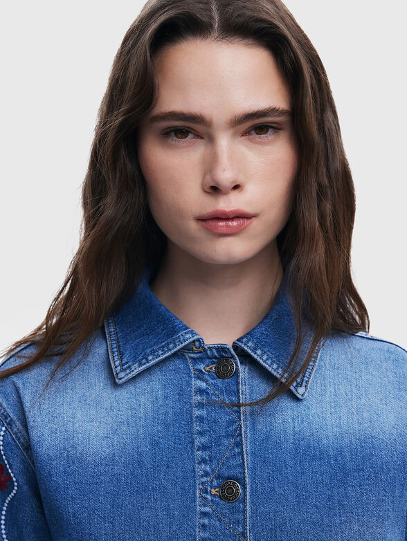 Denim jacket with floral embroidery - 5