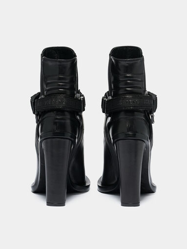 Black leather ankle boots with accent strap - 3