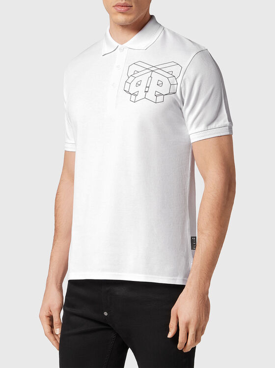 Beige cotton polo shirt with contrasting print - 1