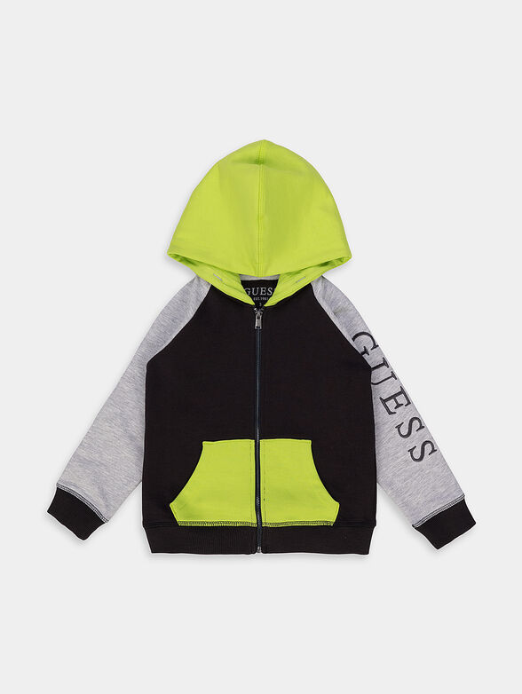 Sweatshirt with zipper and hood in green - 1