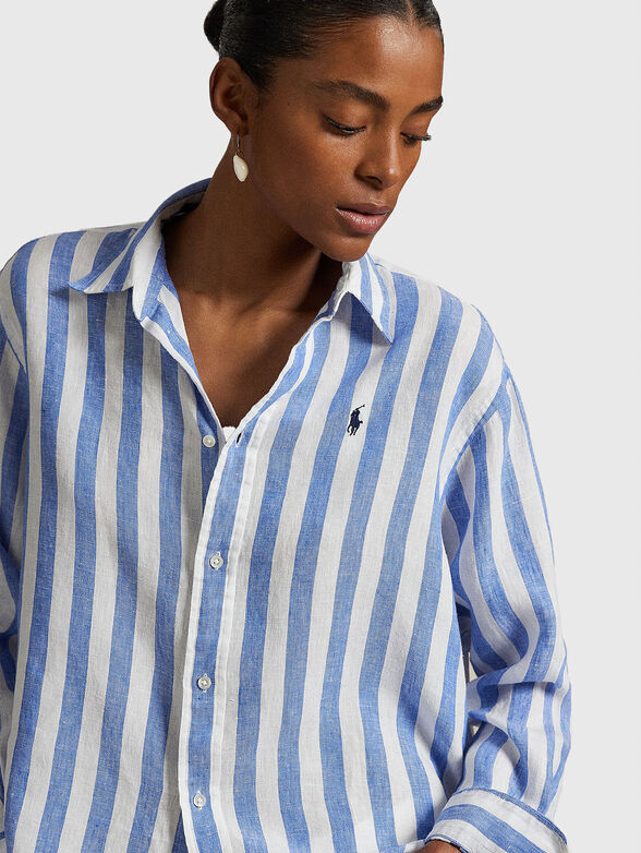 Cropped striped linen shirt - 4