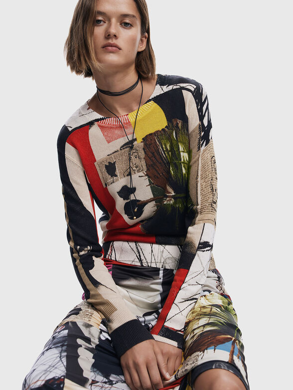 Linen blend sweater with print - 3