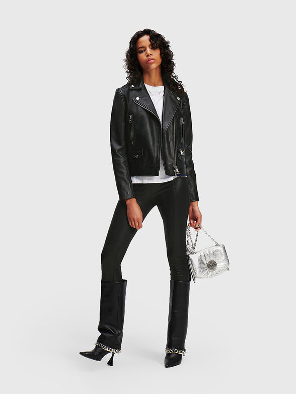 Black leather biker jacket  - 2