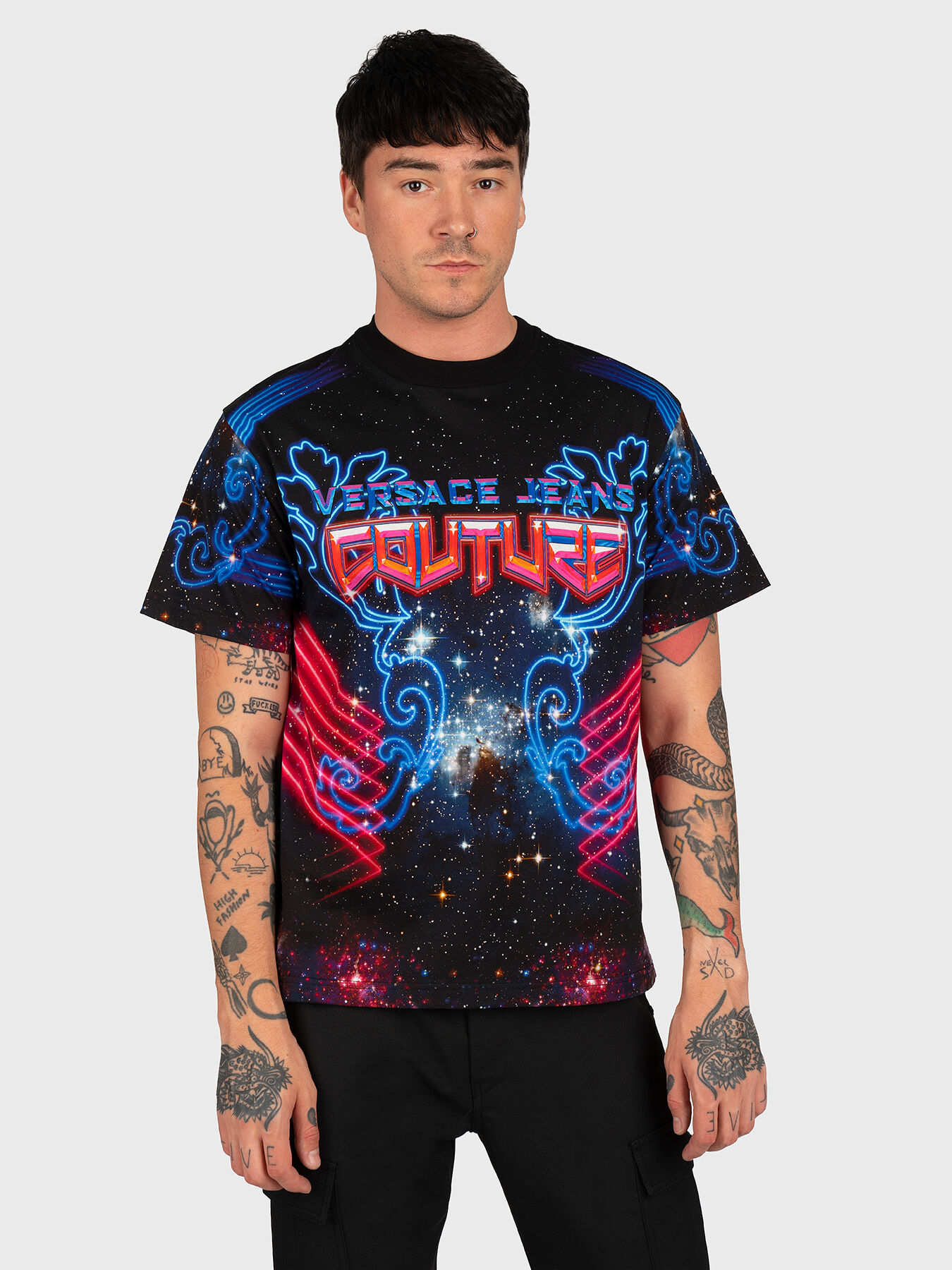 雪の豪奢 GALAXY T-shirt VERSACE brand print art multicolored with トップス
