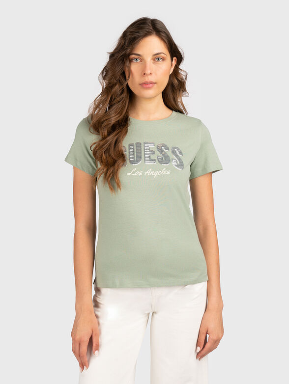 Black T-shirt with appliqu&eacute;d sequins - 1