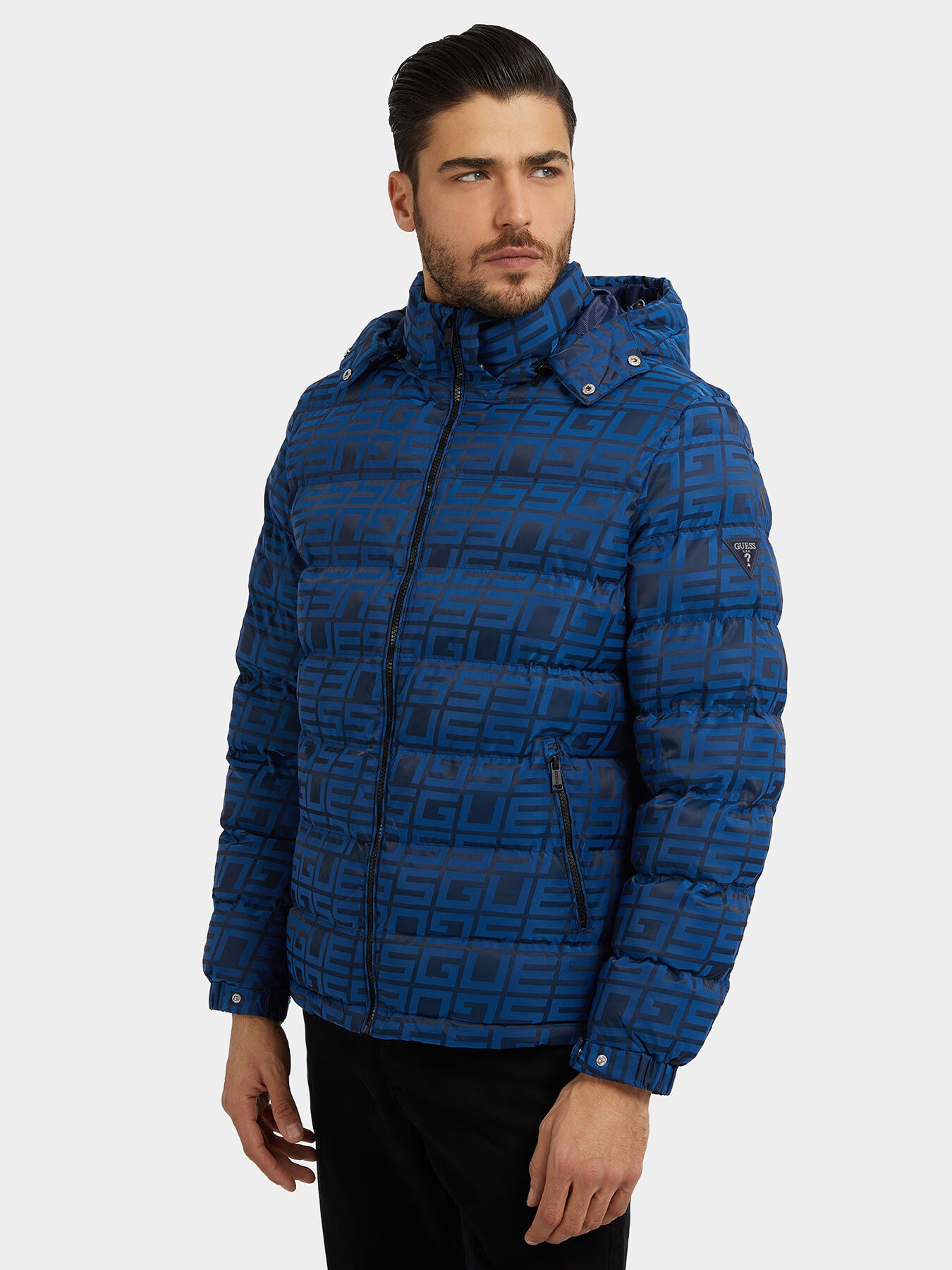 Blue padded jacket with quilted effect brand GUESS Globalbrandsstore en