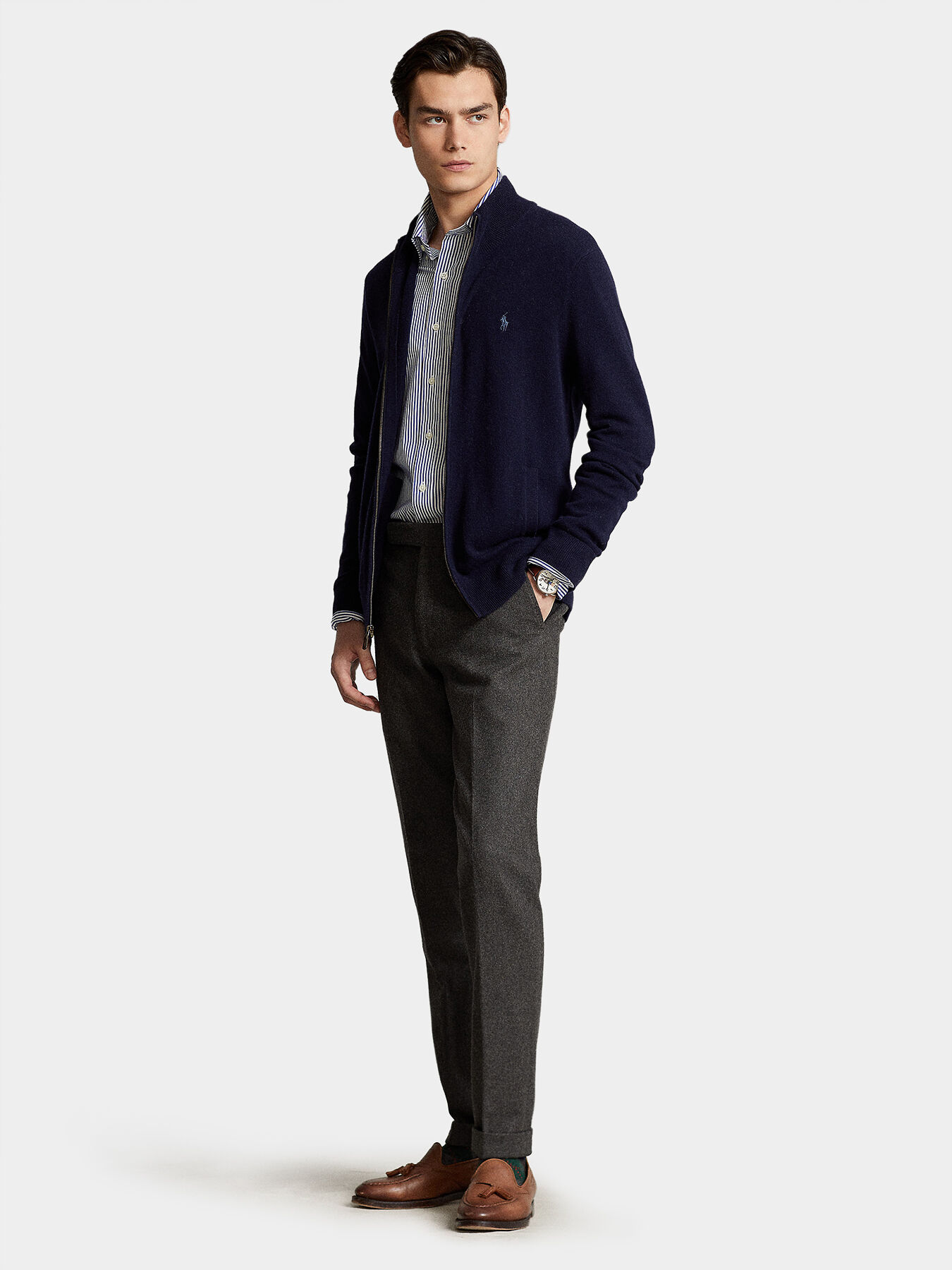 Blue wool cardigan with zip brand POLO RALPH LAUREN