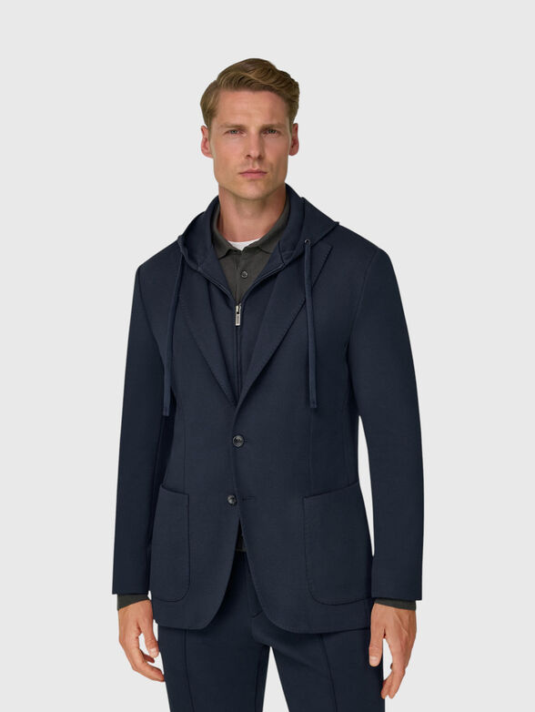 Dark blue jacket with a detachable hood and a zip - 1
