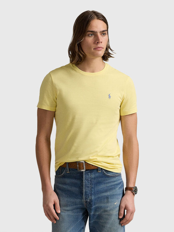 Слим тениска от памук с овално деколте - 1