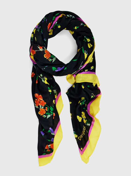 Scarf with floral print and contrast edging - 1