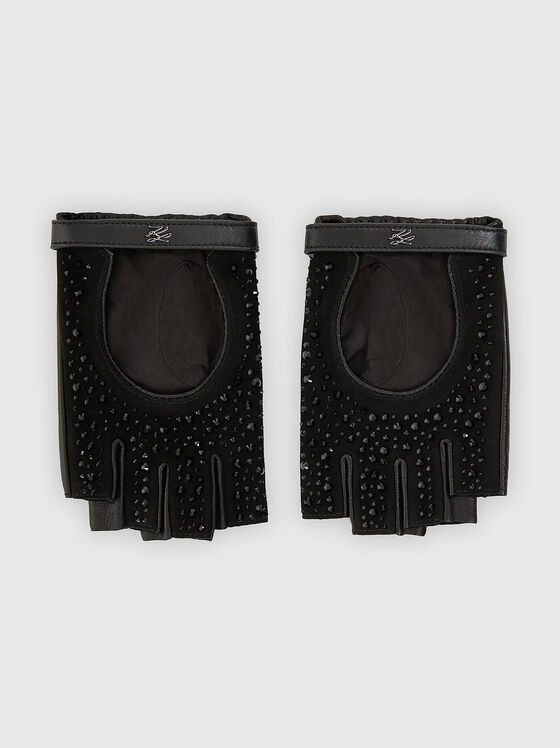 Кожени ръкавици K/AUTOGRAPH без пръсти с кристали - 1