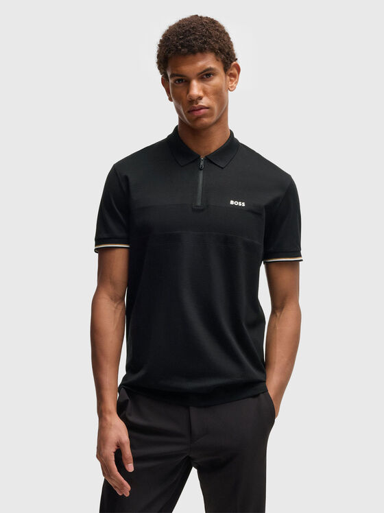 Памучен поло-шърт с къс ръкав и цип - 1