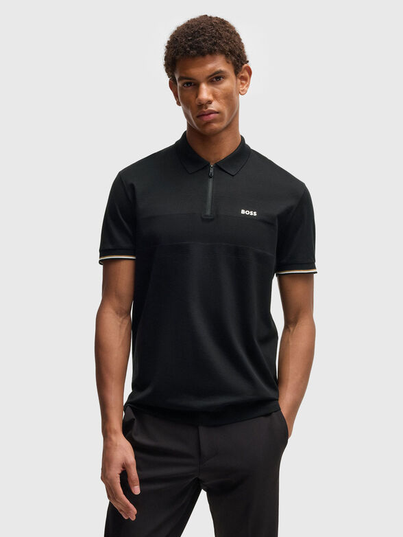 Short sleeved cotton polo shirt with zip - 1